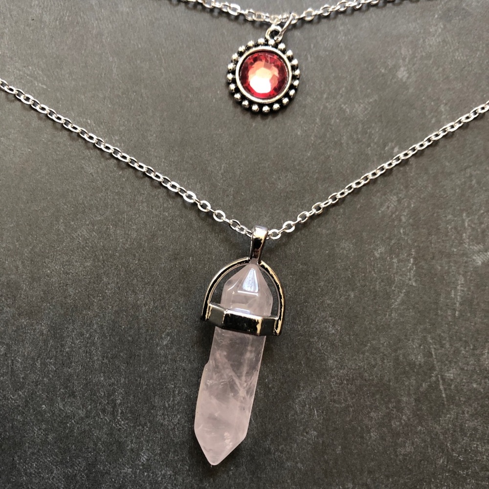 3/$25⚡️rose quarts bead multilayer boho necklace - Picture 4 of 5
